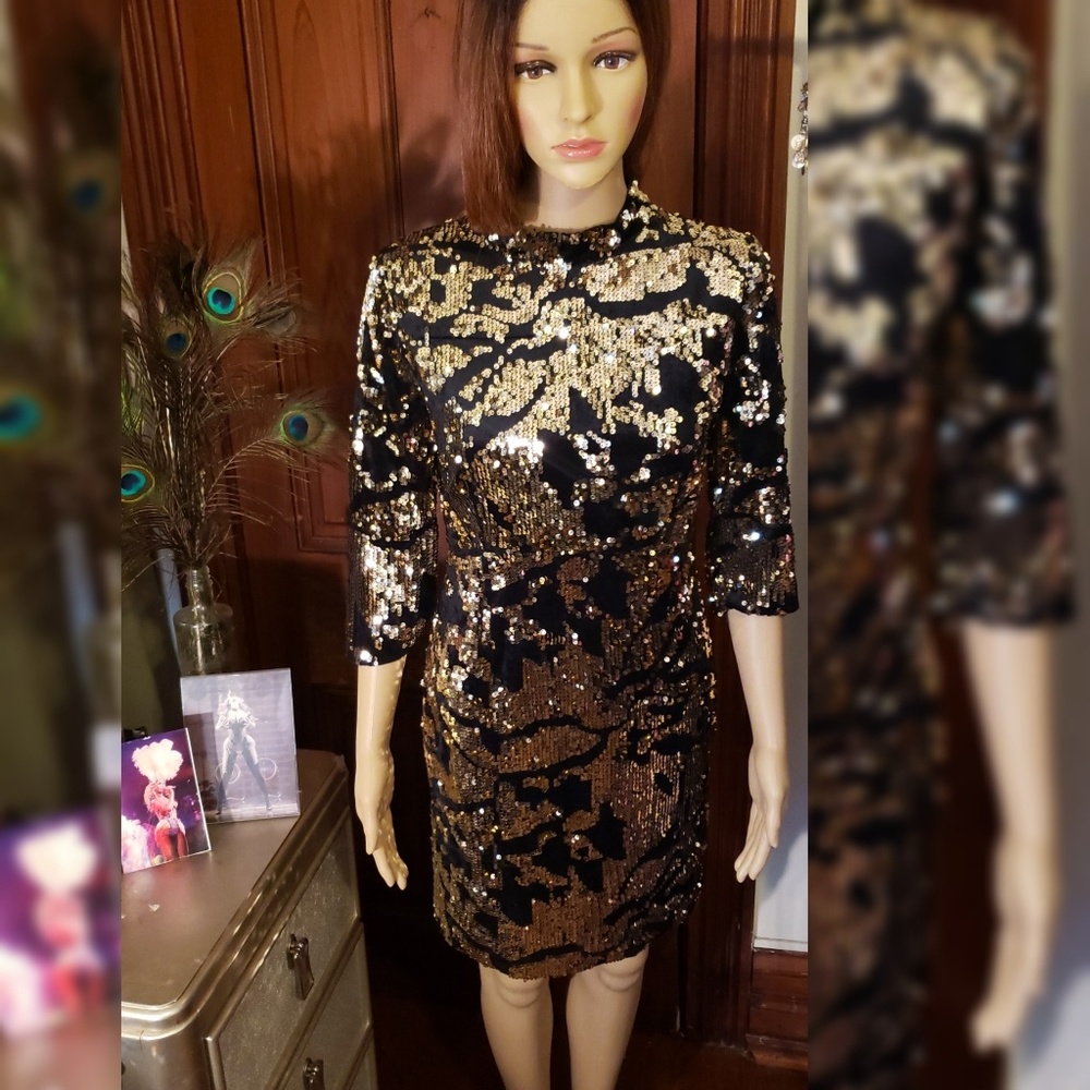 Zara gold sequin and black mini dress